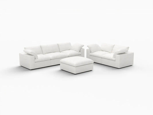 Deluxe Premium Cloud Sectional Sofa Covers | White Cotton and Linen Sofa Cover for 5-Seater with 1-Ottoman