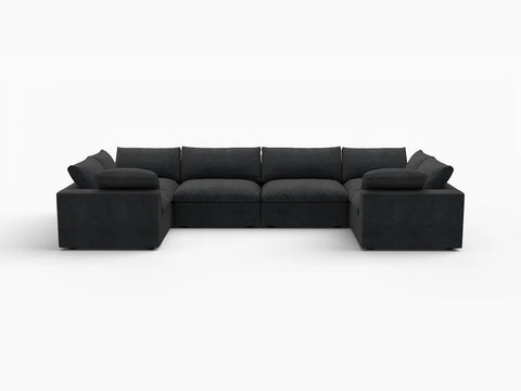 Deluxe Premium Cloud Sectional Sofa Covers | Black Cotton and Linen Sofa Cover for 6-Seater