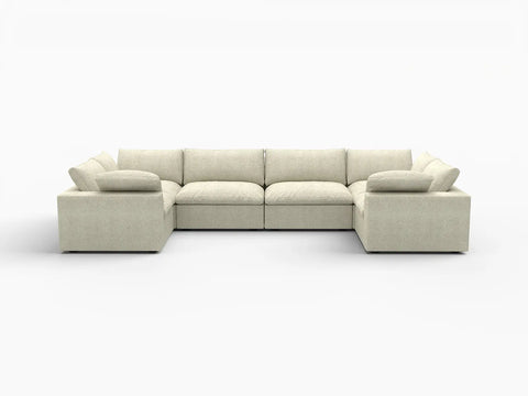 Deluxe Premium Cloud Sectional Sofa Covers | Khaki Cotton and Linen Sofa Cover for 6-Seater