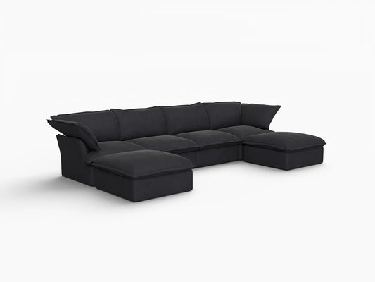 Deluxe Linen Cloud Sectional Sofas Covers | Black Linen Cotton Sofa Cover for 4-Seater with 2 Ottomans