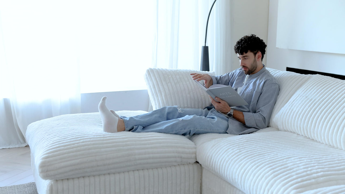 Cloud Couch Modular Sectional Sofa,157" Oversized U Shaped Couch with Ottoman,6 Seater Convertible Sofa,Comfy Plush Couches for Living Room,Covers Washable&Replaceable (White)