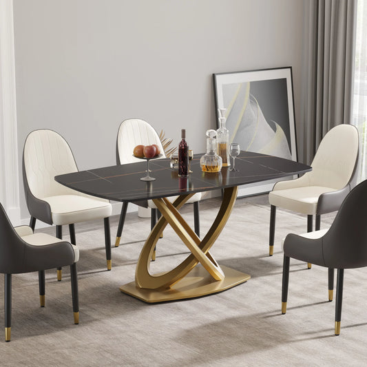 Marbella Sintered Stone Dining Table | 63" Matte Black Rectangular With Curved Edge