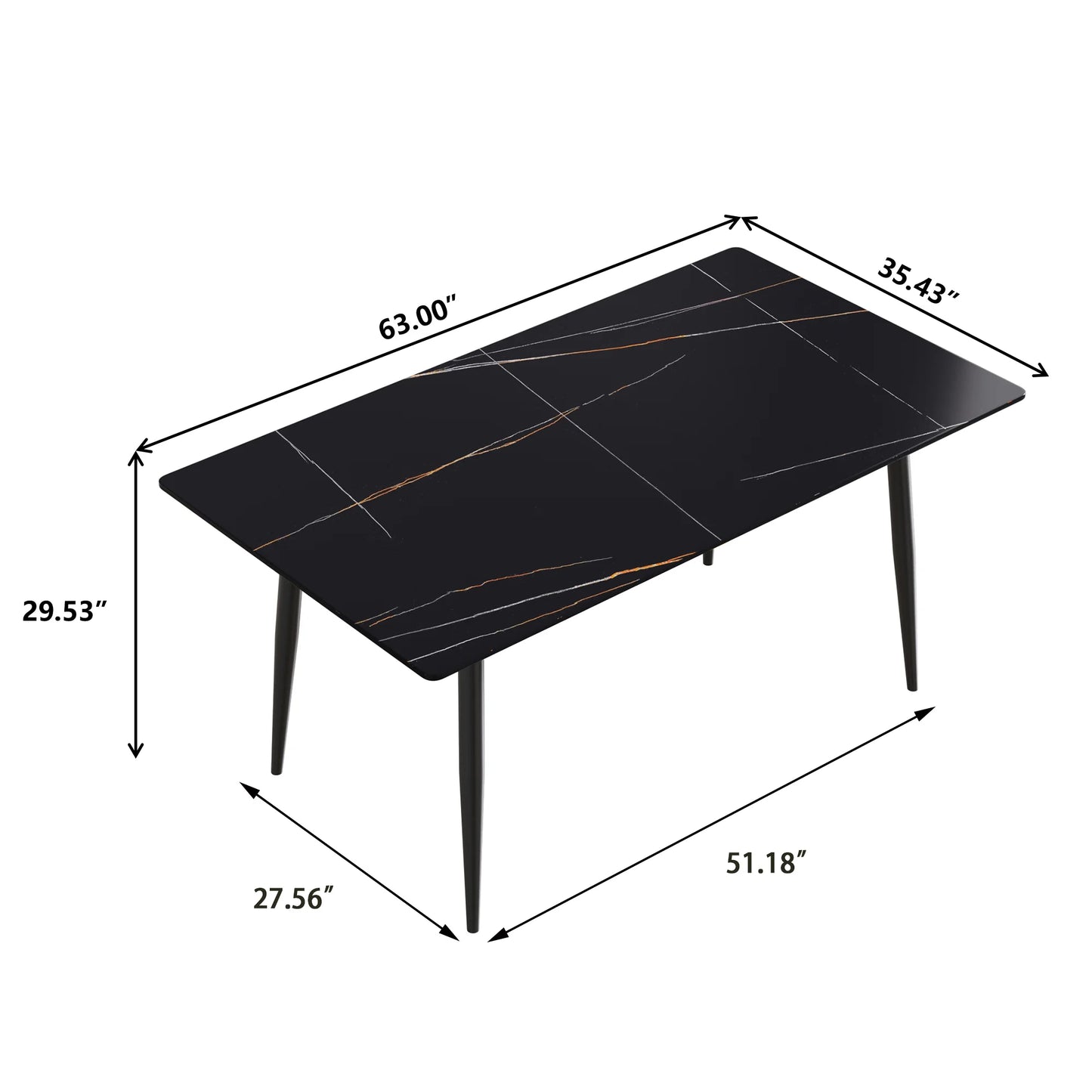 Mesa de comedor Marbella de piedra sinterizada | Rectangular de 160 cm (63") en negro mate con borde recto
