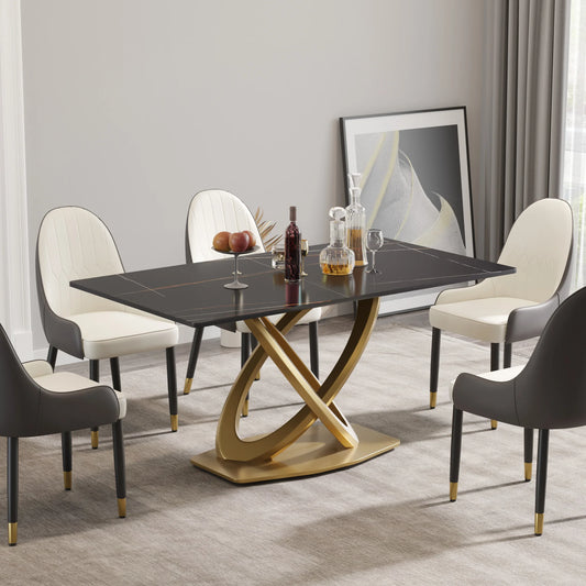 Marbella Sintered Stone Dining Table | 63" Matte Black Rectangular With Straight Edge