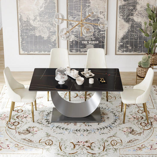 Marbella Sintered Stone Dining Table | 63" Matte Black Rectangular With Straight Edge