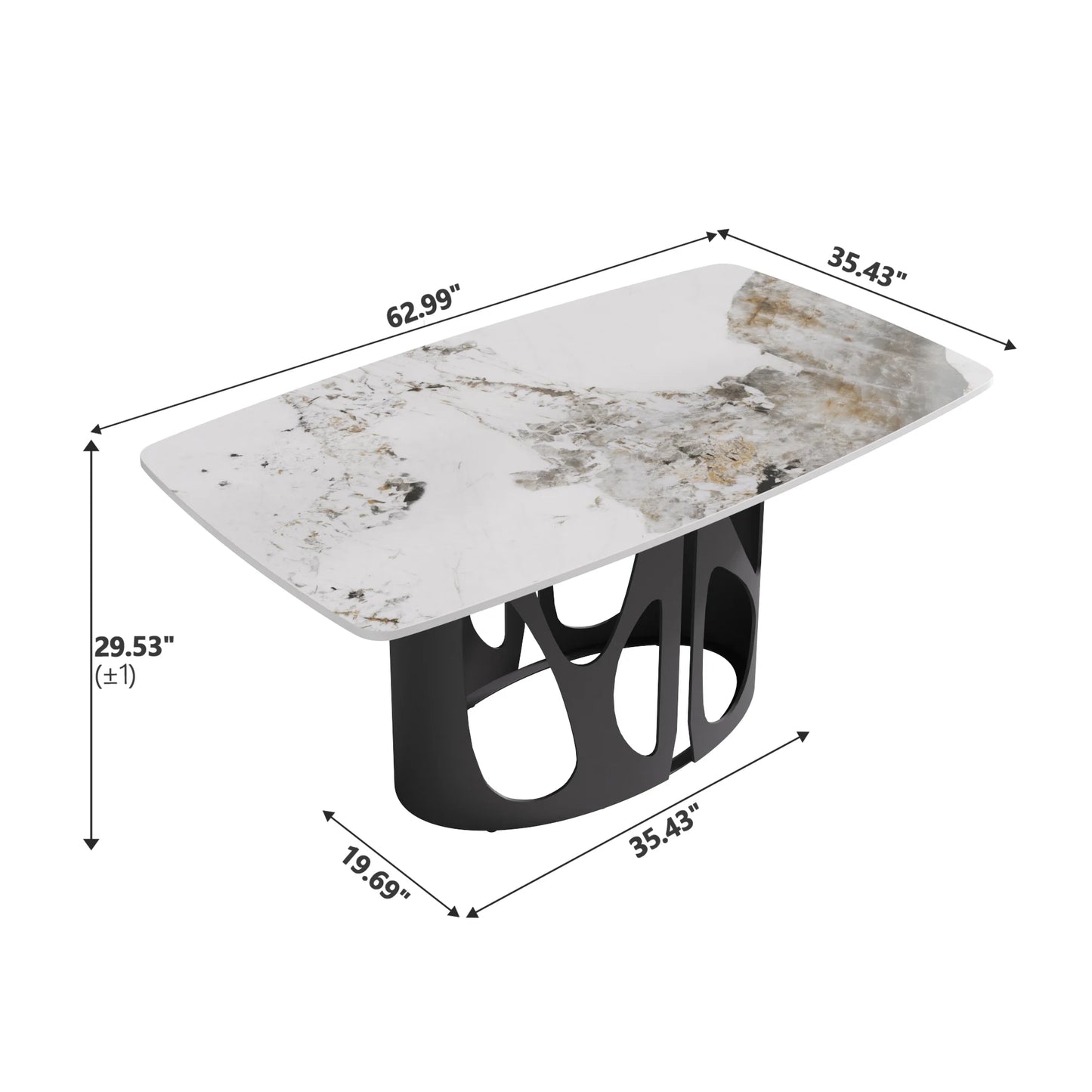 Marbella Sintered Stone Dining Table | 63" Pandora Rectangular With Curved Edge