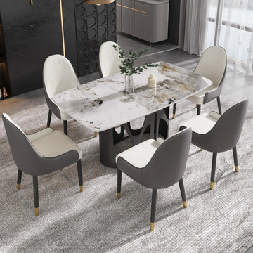 Mesa de comedor Marbella de piedra sinterizada | Pandora rectangular de 63" con borde curvo