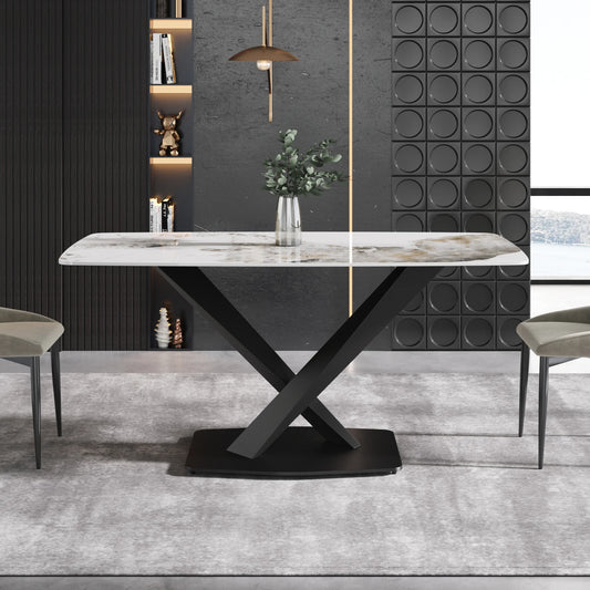 Marbella Sintered Stone Dining Table | 63" Pandora Rectangular With Curved Edge
