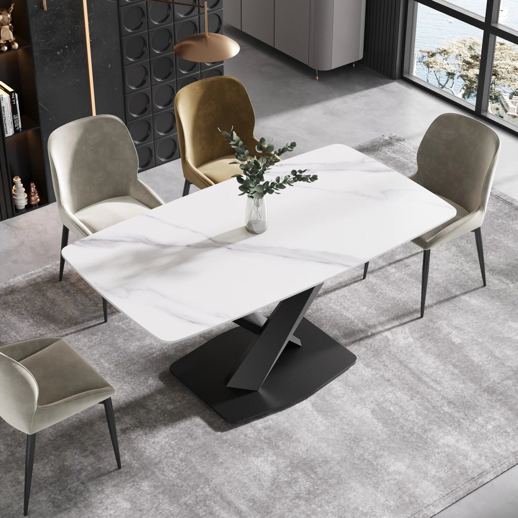 White Stone Rectangular Dining Table | WJS Home