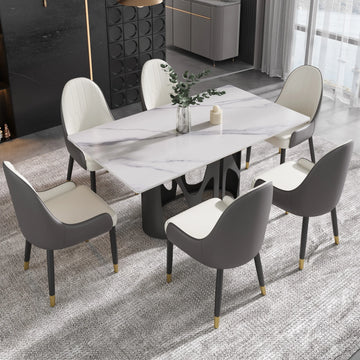 Mesa de comedor Marbella de piedra sinterizada | Rectangular, blanca brillante, de 160 cm (63") con borde recto