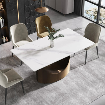Marbella Sintered Stone Dining Table | 63" White Gloss Rectangular With Straight Edge