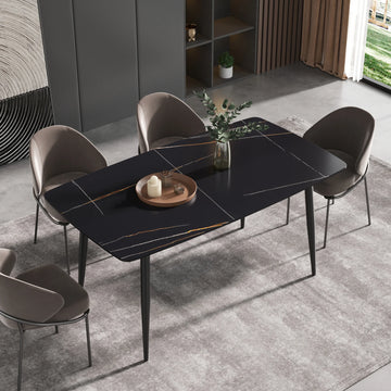 Mesa de comedor Marbella de piedra sinterizada | Rectangular de 160 cm (63") en negro mate con borde curvo