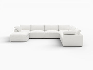 Deluxe Premium Cloud Sectional Sofa Covers | White Cotton and Linen Sofa Cover for 6-Seater with 1-Ottoman