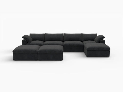 Deluxe Premium Cloud Sectional Sofa Covers | Black Cotton and Linen Sofa Cover for 4-Seater with 3-Ottomans