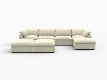 Deluxe Premium Cloud Sectional Sofa Covers | Khaki Cotton and Linen Sofa Cover for 4-Seater with 3-Ottomans