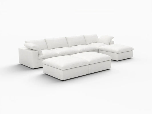 Deluxe Premium Cloud Sectional Sofa Covers | White Cotton and Linen Sofa Cover for 4-Seater with 3-Ottomans