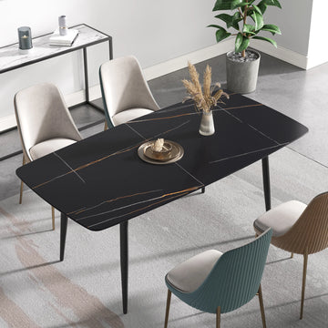 Mesa de comedor Marbella de piedra sinterizada | Rectangular de 180 cm (71") en negro mate con borde curvo