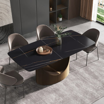 Mesa de comedor Marbella de piedra sinterizada | Rectangular de 180 cm (71") en negro mate con borde curvo