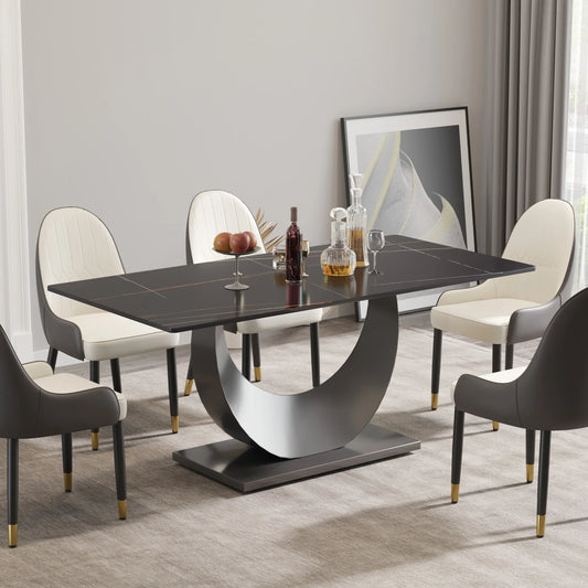 Marbella Sintered Stone Dining Table | 71" Matte Black Rectangular With Straight Edge