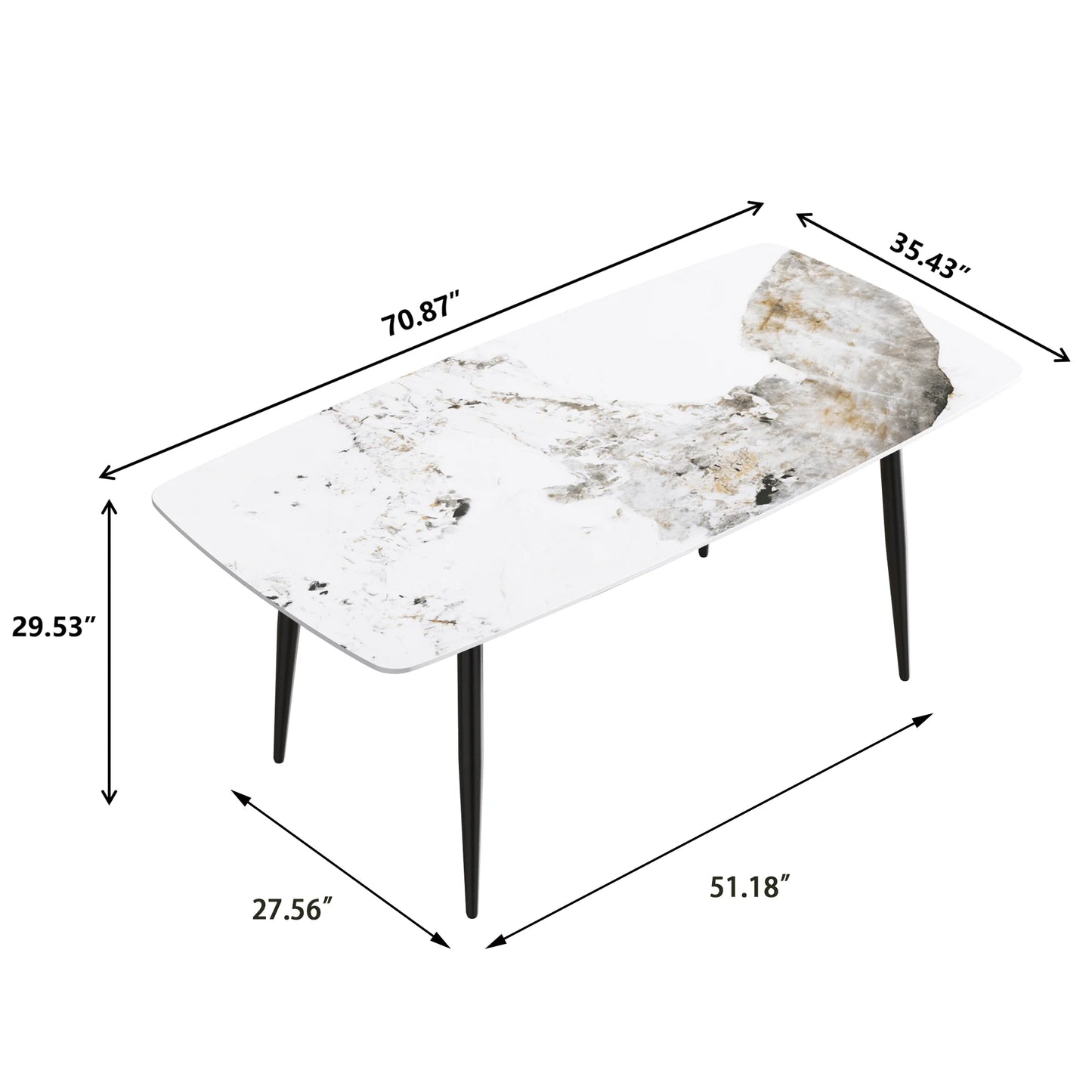 Marbella Sintered Stone Dining Table | 71" Pandora Rectangular With Curved Edge