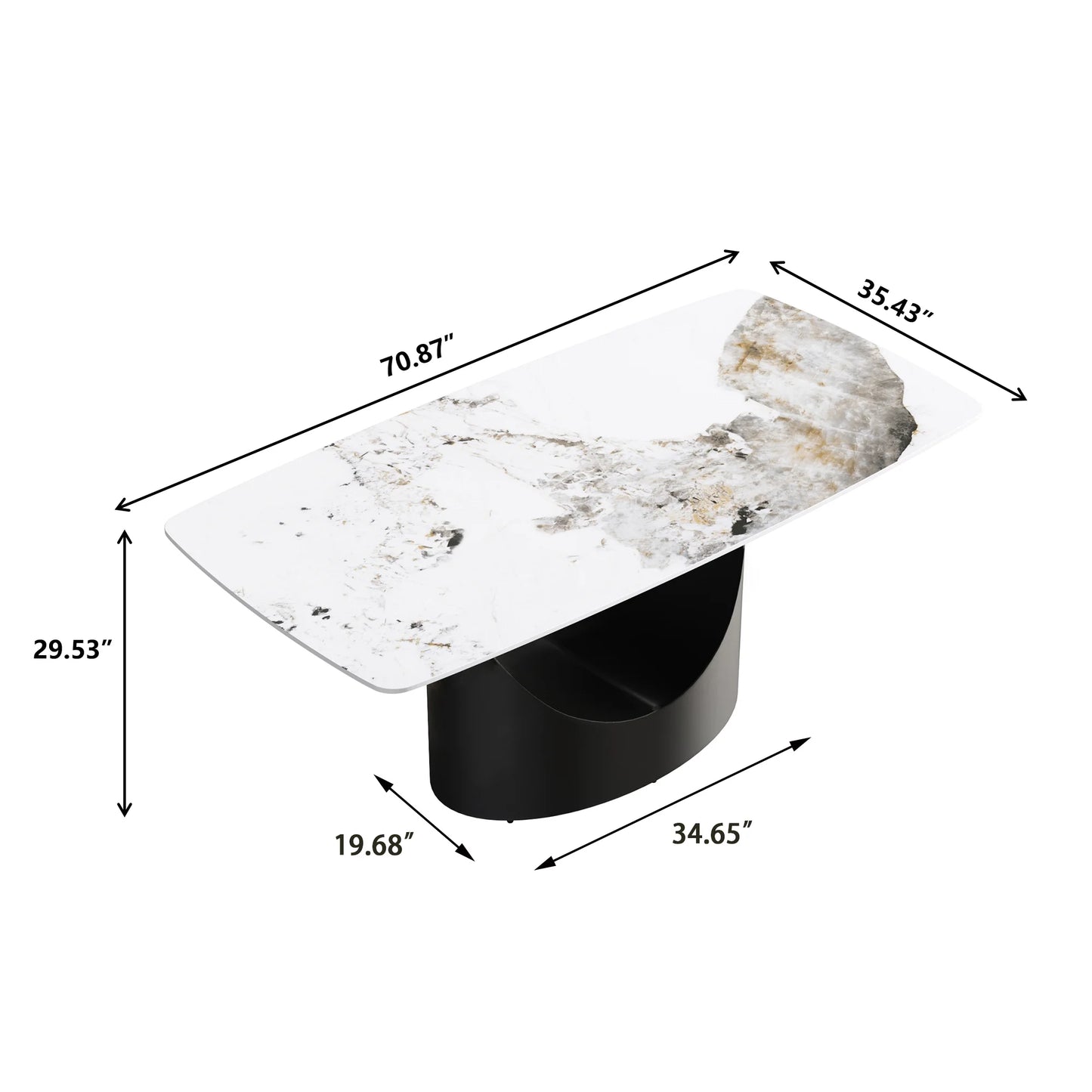 Marbella Sintered Stone Dining Table | 71" Pandora Rectangular With Curved Edge