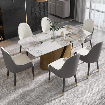 Mesa de comedor Marbella de piedra sinterizada | Pandora rectangular de 180 cm con borde curvo