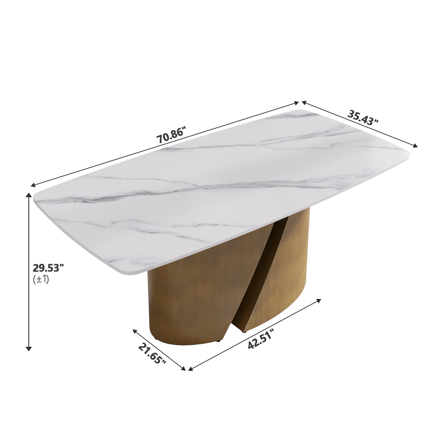 Marbella Sintered Stone Dining Table | 71" White Gloss Rectangular With Curved Edge