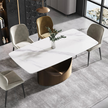 Marbella Sintered Stone Dining Table | 71" White Gloss Rectangular With Curved Edge