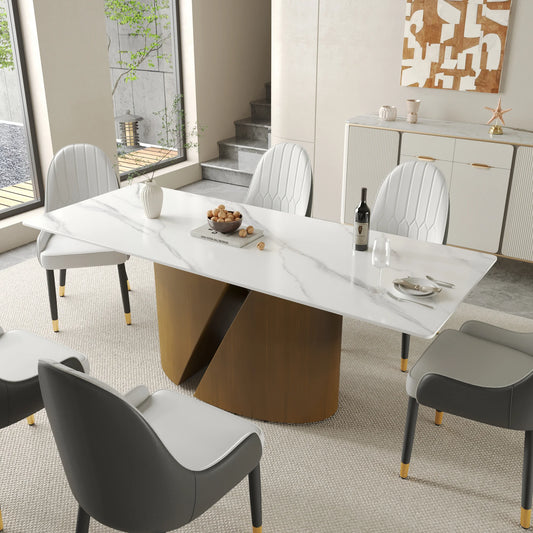 Marbella Sintered Stone Dining Table | 71" White Gloss Rectangular With Straight Edge