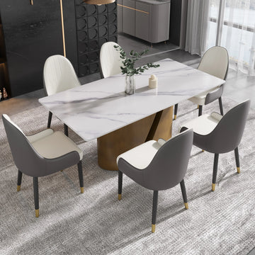 Marbella Sintered Stone Dining Table | 71" White Gloss Rectangular With Straight Edge