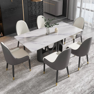 Mesa de comedor Marbella de piedra sinterizada | Rectangular, blanca brillante, de 180 cm (71") con borde recto