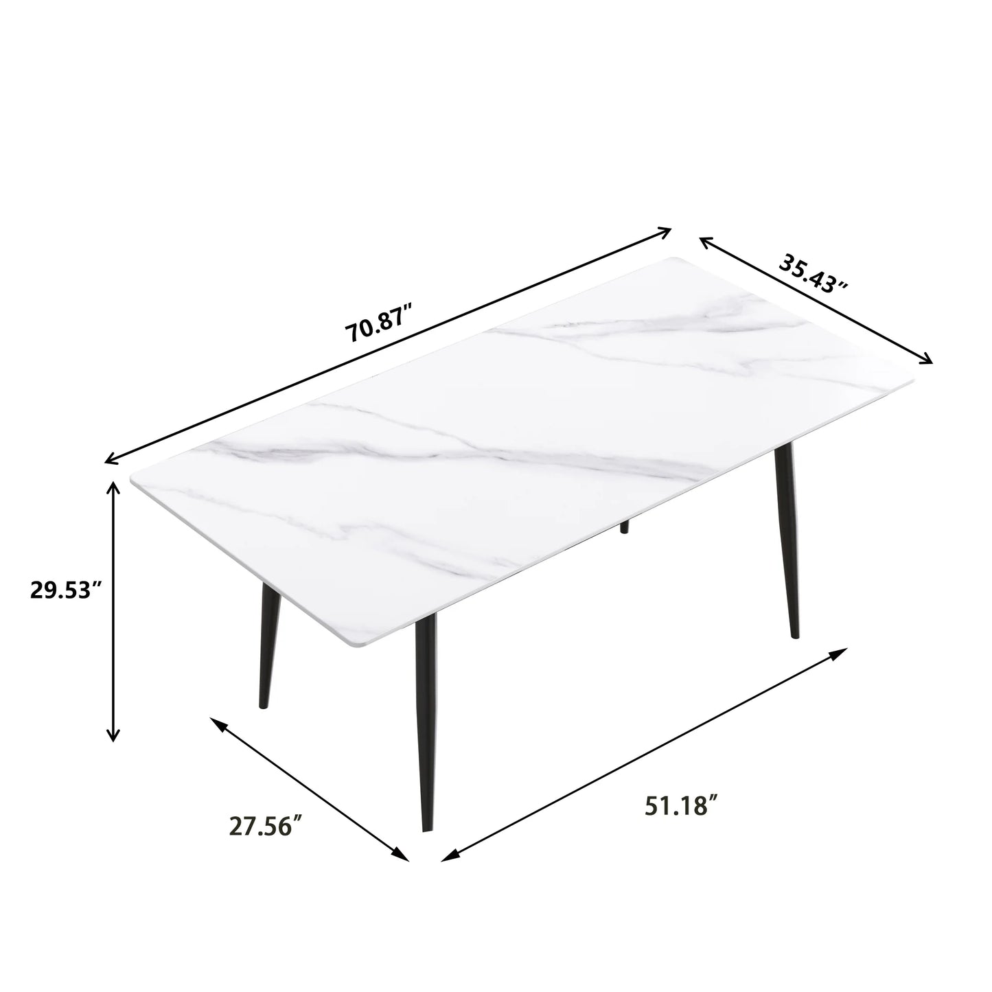 Marbella Sintered Stone Dining Table | 71" White Gloss Rectangular With Straight Edge