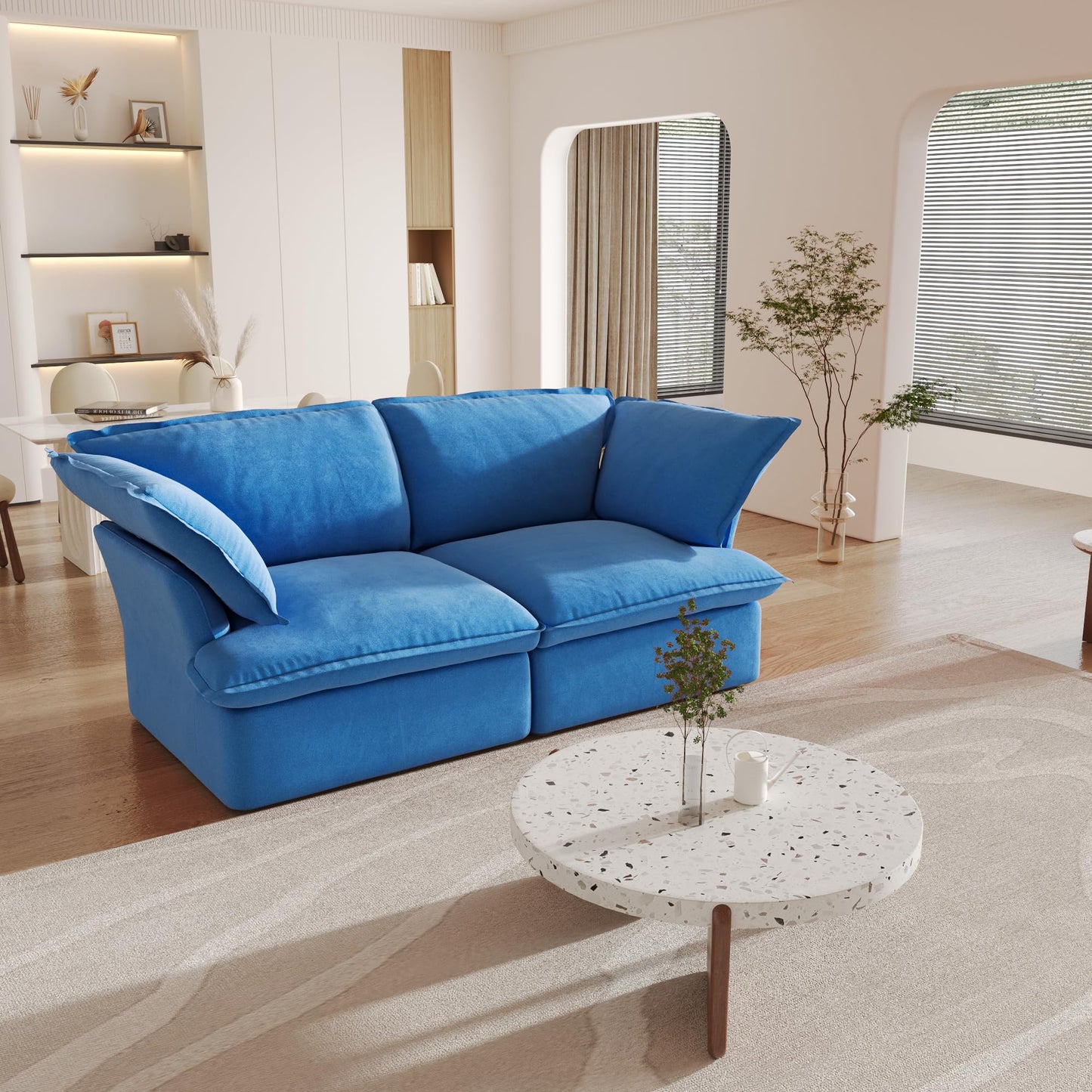 Sectional Couches for Living Room,82.66" Cloud Modular Sectional Sofa, Velvet Deep Couch,Cushion Covers Removable & Replaceable,LoveSofa,Blue