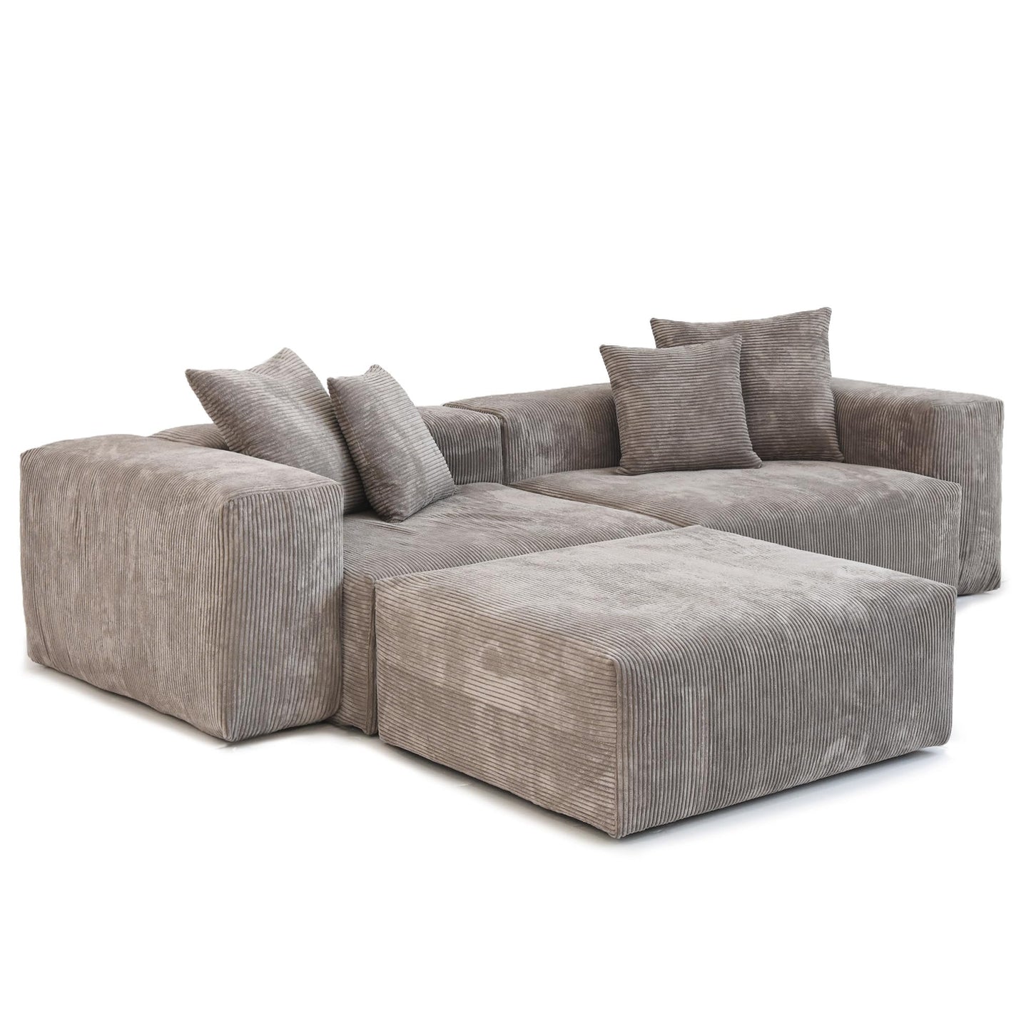 Modular Sectional Couch Sofa with 4 Pillows, 102" L Shaped Sofa Couch with Chaise Ottomans,Corduroy Fabric Couches (Beige)