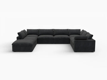 Deluxe Premium Cloud Sectional Sofa Covers | Black Cotton and Linen Sofa Cover for 7-Seater with 1-Ottoman