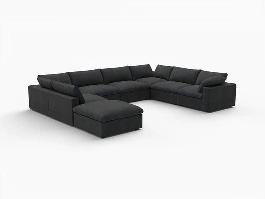 Deluxe Premium Cloud Sectional Sofa Covers | Black Cotton and Linen Sofa Cover for 7-Seater with 1-Ottoman
