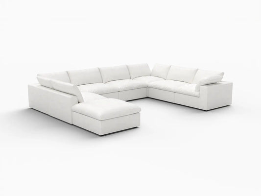 Deluxe Premium Cloud Sectional Sofa Covers | White Cotton and Linen Sofa Cover for 7-Seater with 1-Ottoman