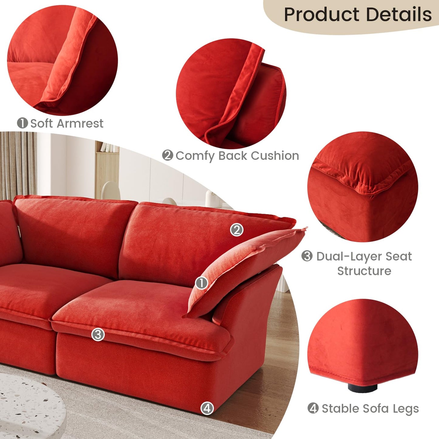 Sectional Couches for Living Room,82.66" Cloud Modular Sectional Sofa, Velvet Deep Couch,Cushion Covers Removable & Replaceable,LoveSofa,Blue