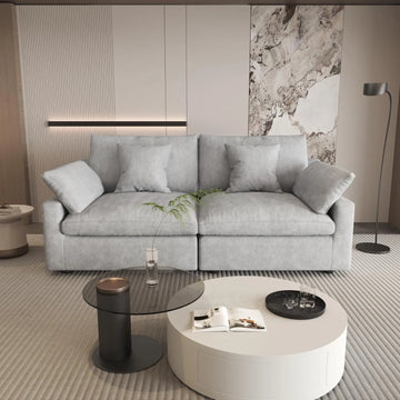 Deluxe Slope Cloud Sectional Sofas | Linen Light Grey Loveseats 80" Modular Design 2-seaters