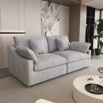 Deluxe Slope Cloud Sectional Sofas | Linen Light Grey Loveseats 80" Modular Design 2-seaters