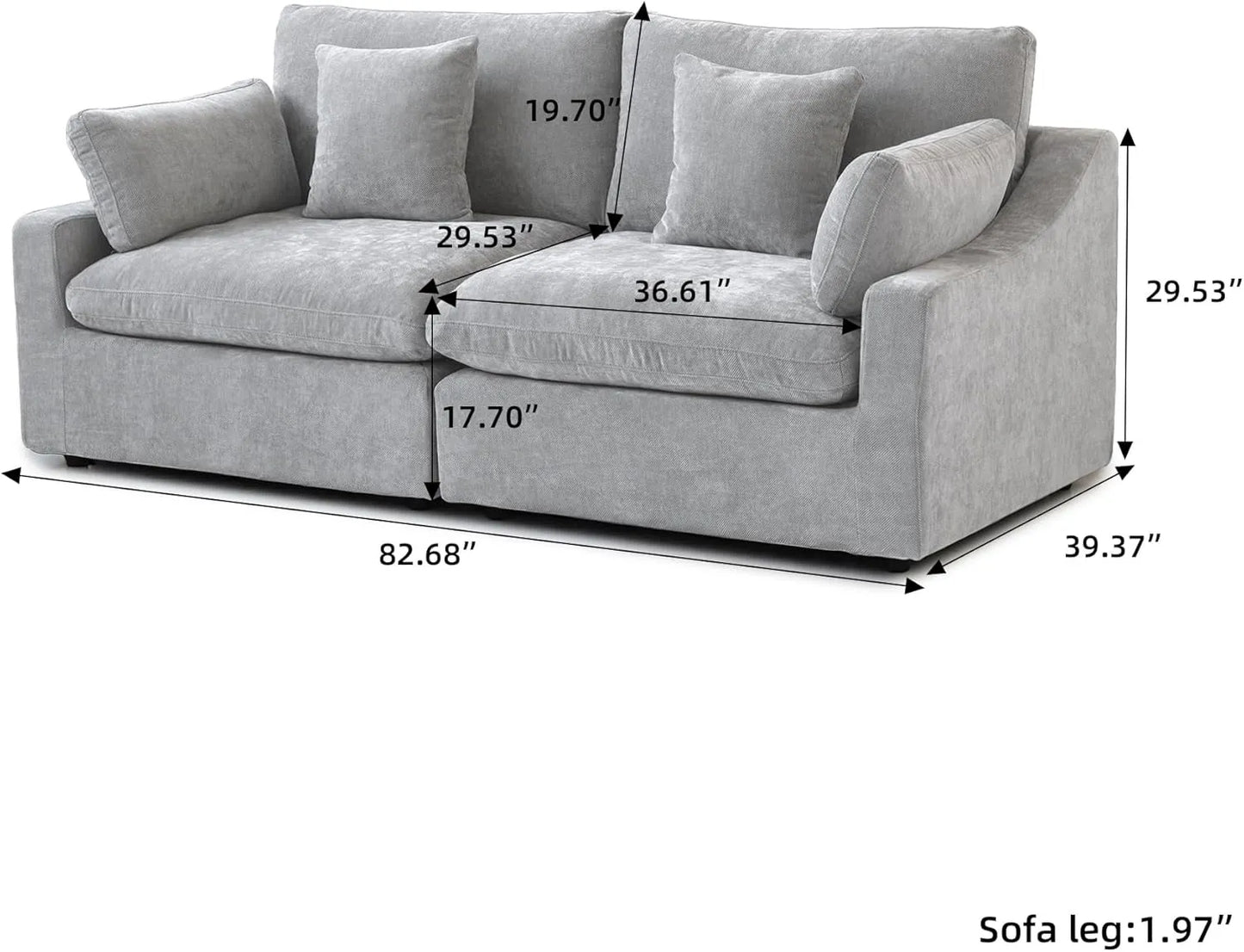 Deluxe Slope Cloud Sectional Sofas | Linen Light Grey Loveseats 80" Modular Design 2-seaters