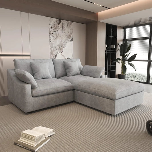 Deluxe Slope Cloud Sectional Sofas | 3-Piece Linen Light Grey Chaise Sectionals 80" Modular Design 2-seaters
