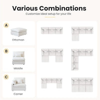 Deluxe Slope Cloud Sectional Sofas | 3-Piece Linen White Chaise Sectionals 80" Modular Design 2-seaters