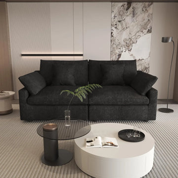 Deluxe Slope Cloud Sectional Sofas | Linen Black Loveseats 80" Modular Design 2-seaters