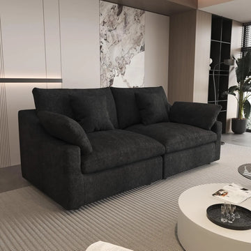 Deluxe Slope Cloud Sectional Sofas | Linen Black Loveseats 80" Modular Design 2-seaters