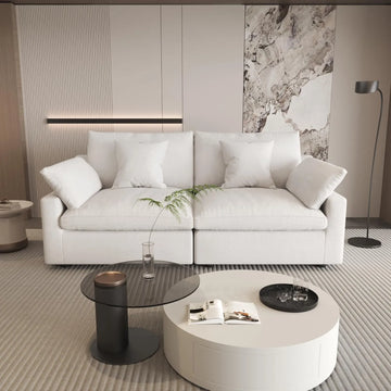 Deluxe Slope Cloud Sectional Sofas | Linen White Loveseats 80" Modular Design 2-seaters