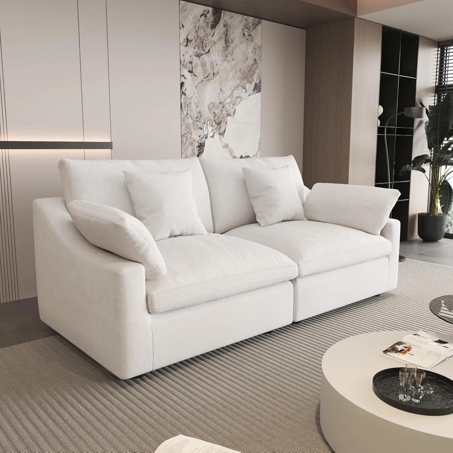 Sofás seccionales Deluxe Slope Cloud | Loveseats de lino blanco de 2 piezas, diseño modular de 2 plazas de 80"