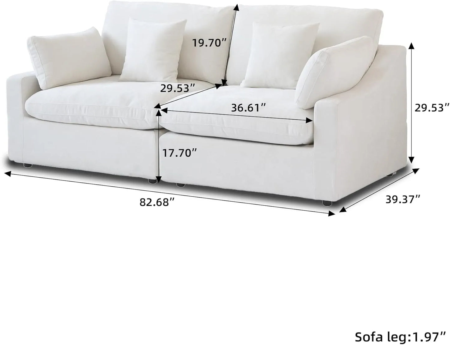 Deluxe Slope Cloud Sectional Sofas | Linen White Loveseats 80" Modular Design 2-seaters