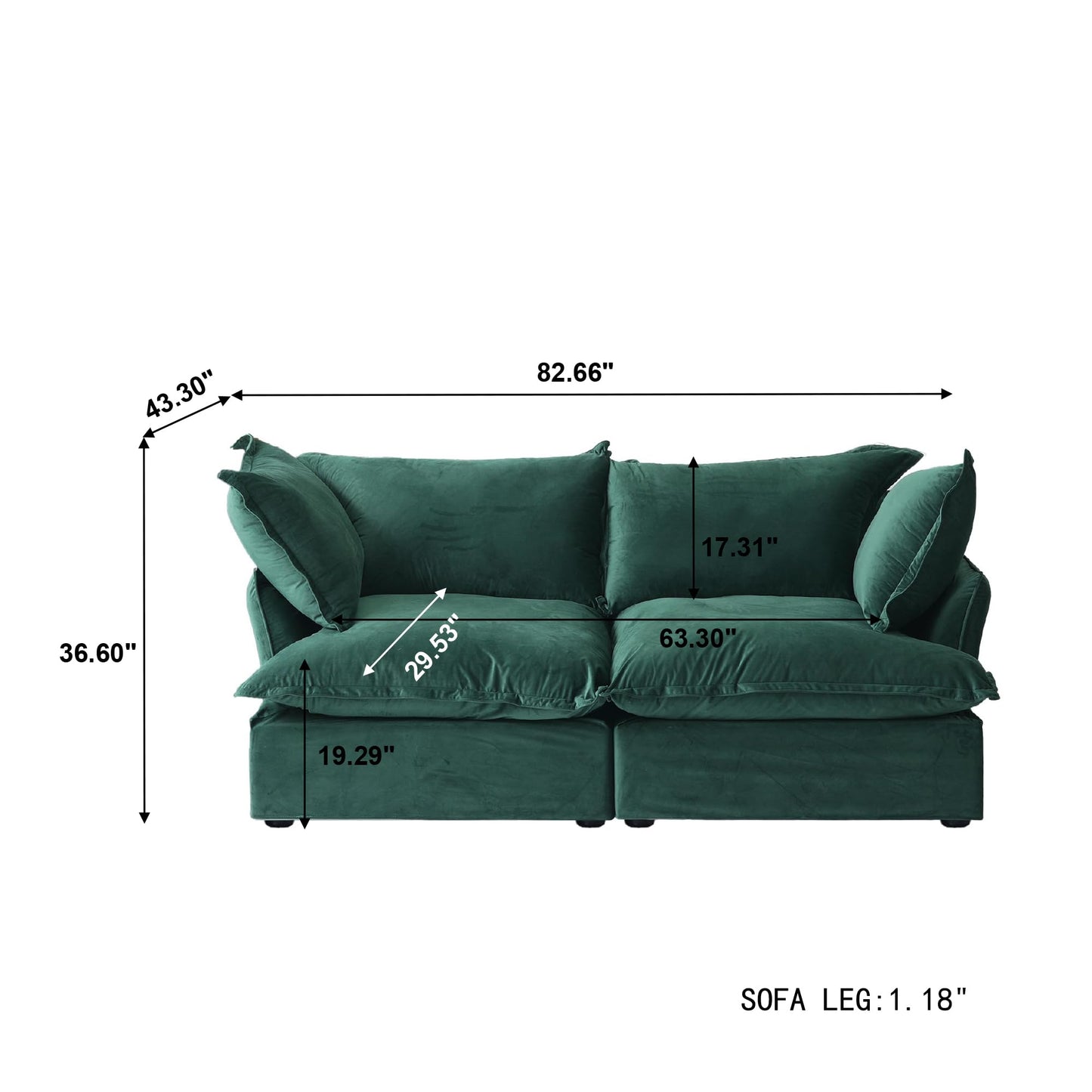 Sectional Couches for Living Room,82.66" Cloud Modular Sectional Sofa, Velvet Deep Couch,Cushion Covers Removable & Replaceable,LoveSofa,Blue