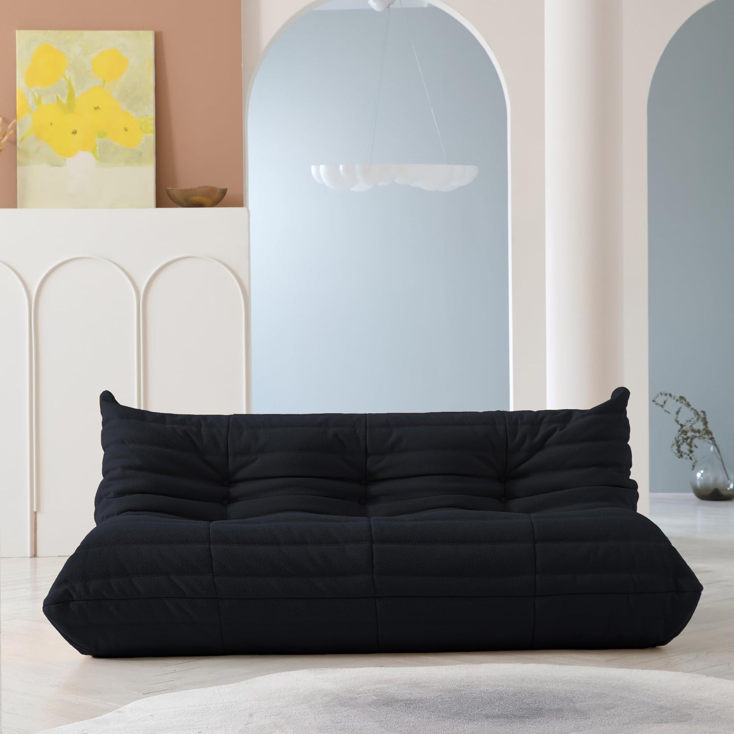Lazy Floor Sofa, 89 inch Soft Teddy Velvet 3 Seat Minimalist Couches, Tatami Sofa, Fireside Chair, Corner Relax Couch for Living Room Bedroom Salon Office Floor Lounge(3 Seat, Blue)